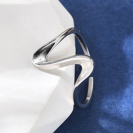 Rhodium Plated 925 Sterling Silver Wave Cuff Rings RJEW-D300-02P-1