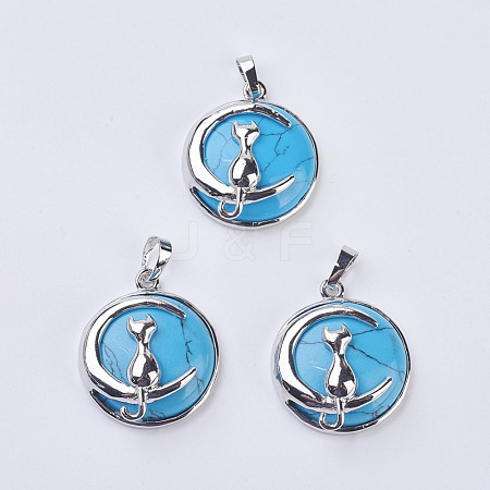 Synthetic Turquoise Kitten Pendants G-K234-D08-1