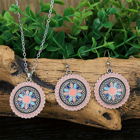 Flower Alloy Enamel Pendant Necklaces & Dangle Earrings Sets WG8932C-02-1