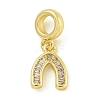 Rack Plating Brass Pave Clear Cubic Zirconia U Shape/Horse Shoes European Dangle Charms KK-Z067-40G-01-1