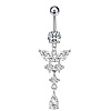 316L Surgical Stainless Steel Cubic Zirconia Butterfly Curved Barbell Dangle Belly Rings WGB11C1-07-2