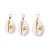 Copper Wire Wrapped Natural Cowrie Shell Pendants PALLOY-JF03554-06-1