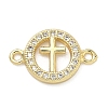 Brass Micro Pave Clear Cubic Zirconia Religion Ring with Cross Links Connector Charms KK-A282-08A-G-1