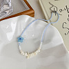 Sweet Summer Beach Shell Blue Flower & Imitation Pearl Beaded Necklaces for Women UT5700-1