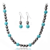 Synthetic Turquoise & CCB Plastic Round Beaded Necklaces & Dangle Earrings Sets WG1B28D-02-3