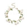 Shell Pearl Flower with Leaf Charm Bracelet with Bar Link Chains BJEW-TA00215-1