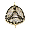 Rack Plating Brass Micro Pave Clear & Black Cubic Zirconia Triangle Connector Charms KK-A234-076G-1