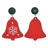 Christmas Bell Dyed Poplar Wood Dangle Stud Earrings EJEW-JE03359-01-2