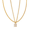 European Style Stainless Steel Pave Clear Cubic Zirconia Rectangle Pendant Snake Chain Double Layered Necklaces for Women ND1910-5