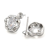 Rhodium Plated Flower 925 Sterling Silver with Clear Cubic Zirconia Stud Earring Findings STER-Q192-11P-2