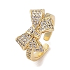 Bowknot Brass Micro Pave Clear Cubic Zirconia Open Cuff Rings RJEW-S417-01G-01-1