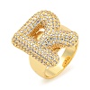 Brass Micro Pave Clear Cubic Zirconia Letter Open Cuff Ring for Women RJEW-M173-01G-R-1
