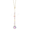 Round Glass & Natural Rose Quartz Chips Hanging Suncatchers HJEW-JM04209-03-1