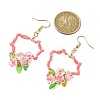 304 Stainless Steel Flower Glass Seed Beaded Dangle Earrings EJEW-MZ00335-03-3