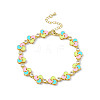 Colorful Enamel Windwill & Cubic Zirconia Link Chain Bracelet BJEW-P288-12G-1