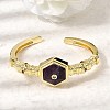 Hexagon Brass Pave Natural Amethyst & Cubic Zirconia Cuff Bangles for Women BJEW-Z172-01G-09-1