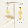 Geometric Hollow Retro Flat Round with Flower Brass Dangle Earrings DM2624-3