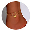 Brass Sideways Cross Link Anklets with Flat Round Initial Charms FS-WG12DAA-13-1