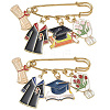2Pcs Graduation & Tulip Charm Alloy Enamel Safety Pin Brooches JEWB-YW00003-1