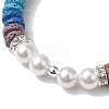 Disc 7-Color Natural Lava Rock & 8mm Round Shell Pearl Beaded Stretch Bracelets for Women Men BJEW-JB10330-02-3
