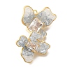 Brass Clear Cubic Zirconia & Glass Flower Connector Charms KK-K388-63G-1