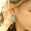 Retro Water Teardrop Turquoise and Twisted Chains Alloy Cuff Earrings EJEW-N0020-004B-3