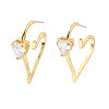 Clear Cubic Zirconia Heart Stud Earrings EJEW-C023-01G-1