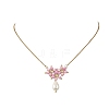 Electroplate Glass Beaded Flower Teardrop Pendant 304 Stainless Steel Cable Chain Necklaces NJEW-MZ00156-01-4