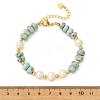 Natural Larimar Rondelle and Natural Cultured Freshwater Pearl Beaded Bracelets with Brass Round Beads BJEW-JB14417-4