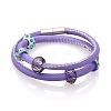 Glass Beads Double Wrap PU Leather Bracelets BJEW-PJB835-3-1
