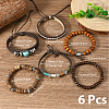 6Pcs 6 Styles Wood & Synthetic Turquoise & Alloy Beaded Stretch Bracelets & Braided Bracelets for Women BJEW-CL0001-60-2