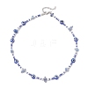 Natural Blue Aventurine(Dyed & Heated) Chip & Resin Evil Eye & Glass Seed Beaded Necklaces NJEW-JN05294-4
