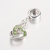 Heart Antique Silver Plated Alloy Rhinestone European Dangle Charms Large Hole Pendants MPDL-K014-M-2