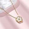 304 Stainless Steel Pave Natural White Shell Flower Pendant Necklaces for Women NJEW-U032-16G-03-1