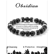 Natural Obsidian Round Beaded Stretch Bracelets for Women Men IS6879-6