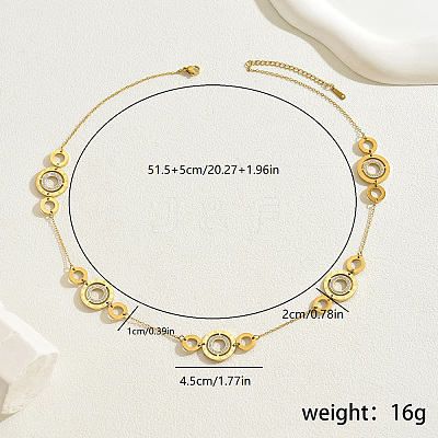 Stainless Steel Crystal Rhinestone Roman Numerals Double Circle Link Chain Necklaces for Women TW8896-1