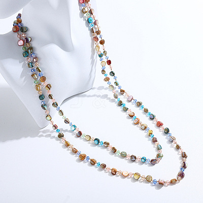 Bohemian Style Dyed Natural Shell Nuggets Beaded Long Necklaces for Women FS-WGE022A-01-1