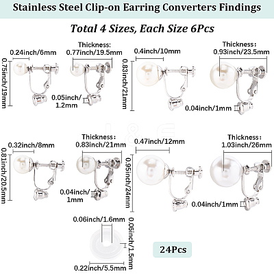 24Pcs 4 Styles 316 Surgical Stainless Steel Clip-on Earring Converters Findings STAS-SC0010-35P-1