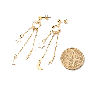 304 Stainless Steel Star & Moon & Lighting Bolt Dangle Stud Earrings EJEW-JE04908-1