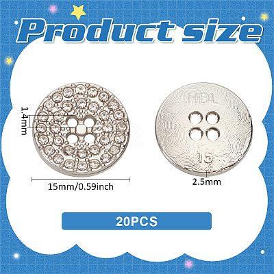 20Pcs Alloy with Rhinestone Buttons BUTT-MA0001-05-1