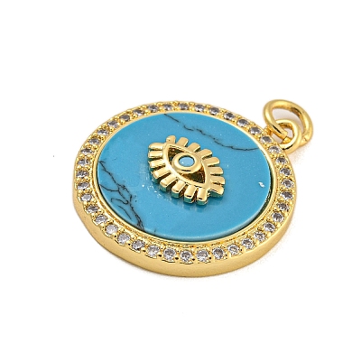 Rack Plating Brass Clear Cubic Zirconia Eye Pendants KK-C074-51G-1