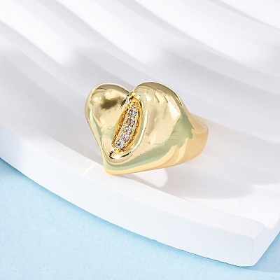 Brass Micro Pave Clear Cubic Zirconia Cuff Rings for Women RJEW-U043-07G-1
