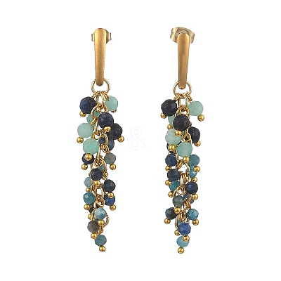 304 Stainless Steel with Natural Mixed Gemstone Stud Earrings EJEW-JE07520-01-1