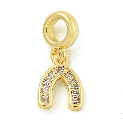 Rack Plating Brass Pave Clear Cubic Zirconia U Shape/Horse Shoes European Dangle Charms KK-Z067-40G-01-1