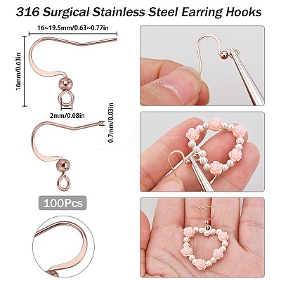 100Pcs 316 Surgical Stainless Steel Earring Hooks STAS-SC0006-43-1