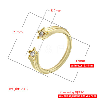 Brass Micro Pave Cubic Zirconia Cuff Open Rings for Women FS-WG15C9D-01-1