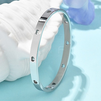 Hollow Heart 304 Stainless Steel Bangles for Women BJEW-Z092-11P-1