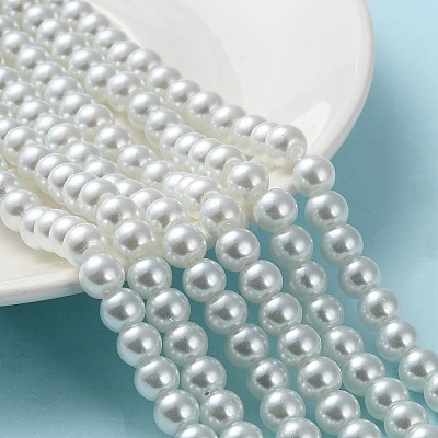 White Glass Pearl Round Loose Beads For Jewelry Necklace Craft Making X-HY-8D-B01-1