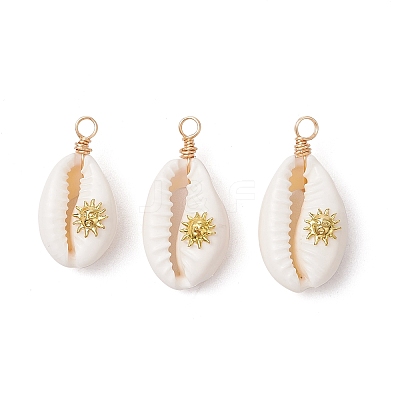 Copper Wire Wrapped Natural Cowrie Shell Pendants PALLOY-JF03554-06-1