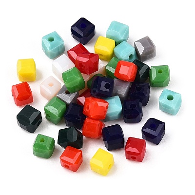 Opaque Color Faceted Glass Beads GLAA-E047-02B-1